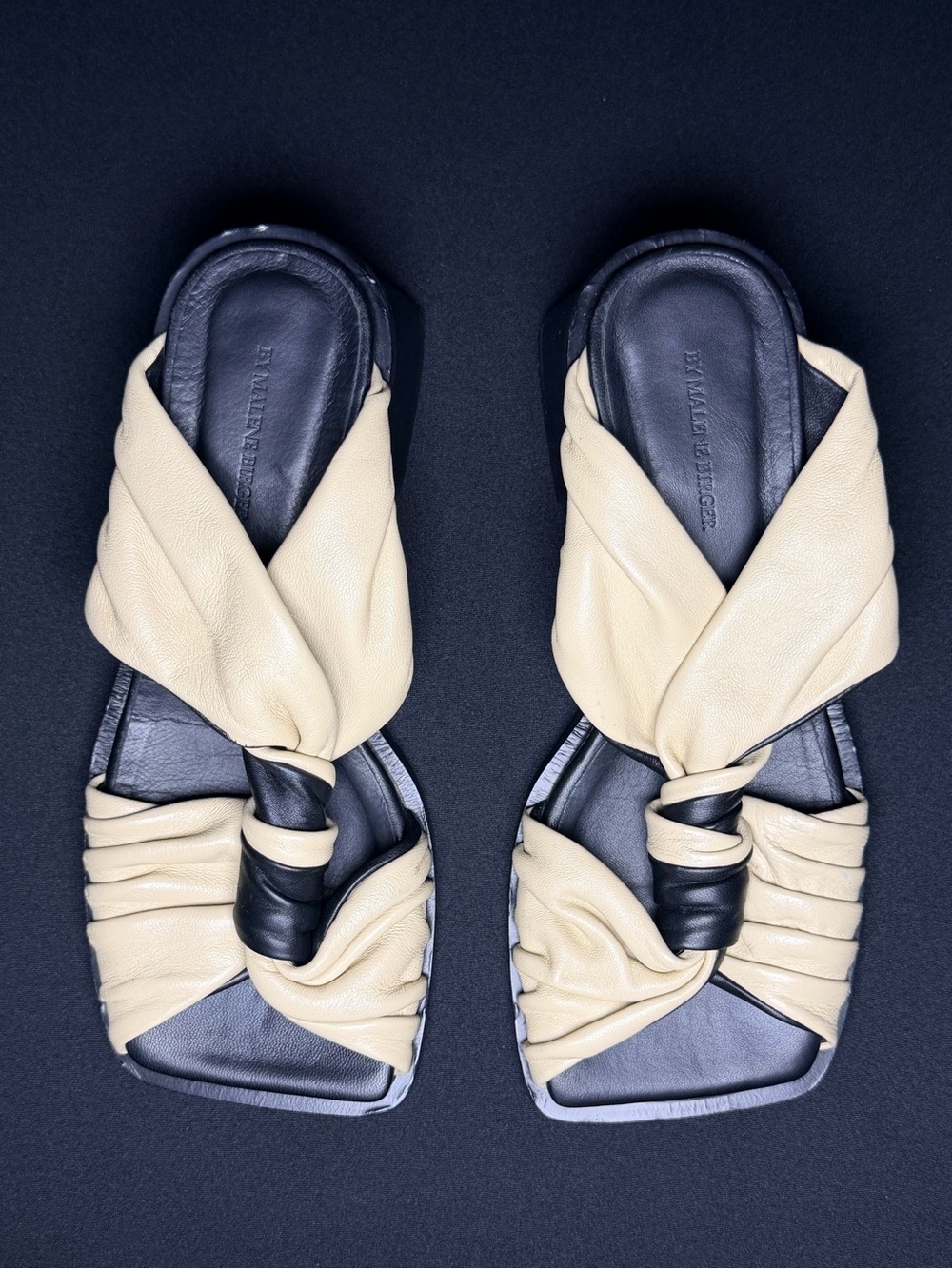 Malene Birger Marlowe two‎ tone twisted leather mules sandals women’s 6.5